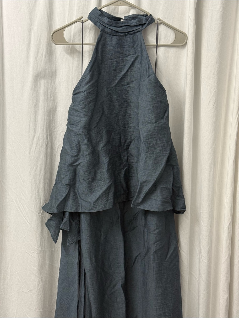 Zara Slate-Blue Halter Wide-Leg Jumpsuit